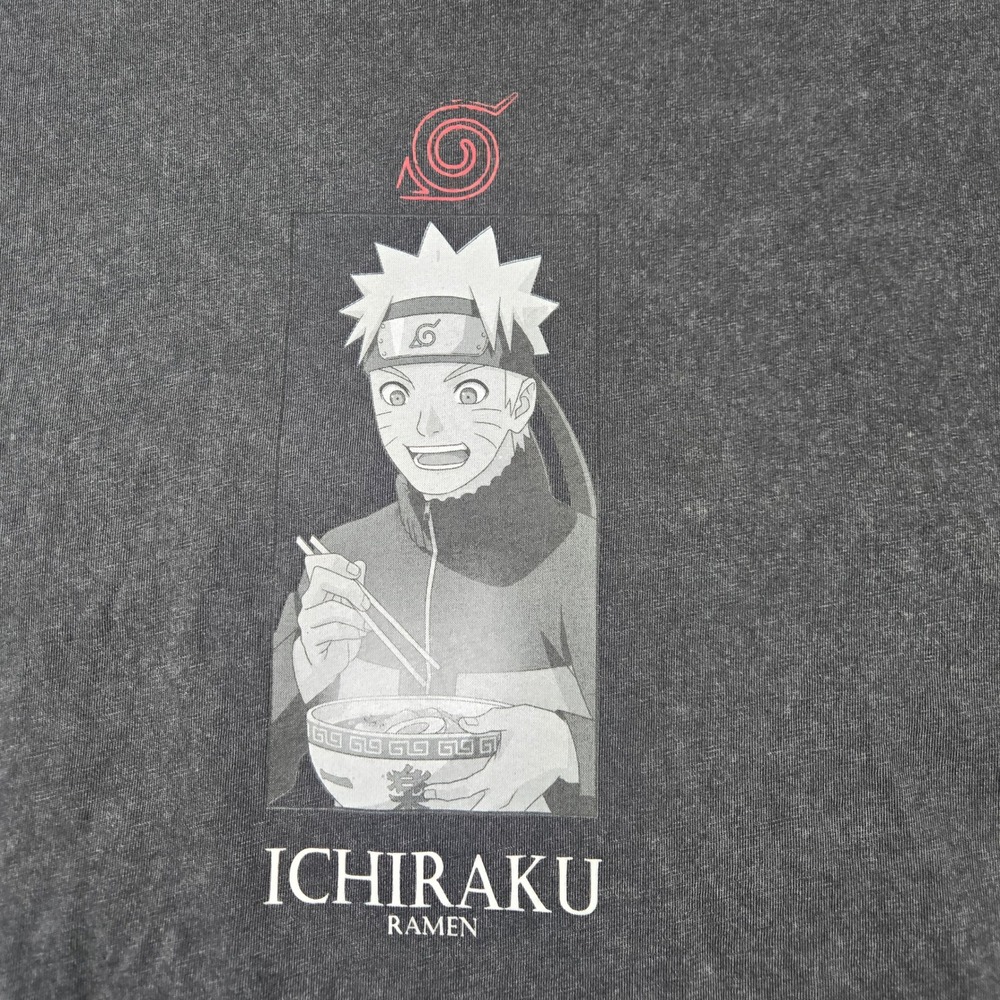 Naruto Shippuden Ichiraku Ramen T-Shirt Mens Medium Gray Acid Wash Anime Tee